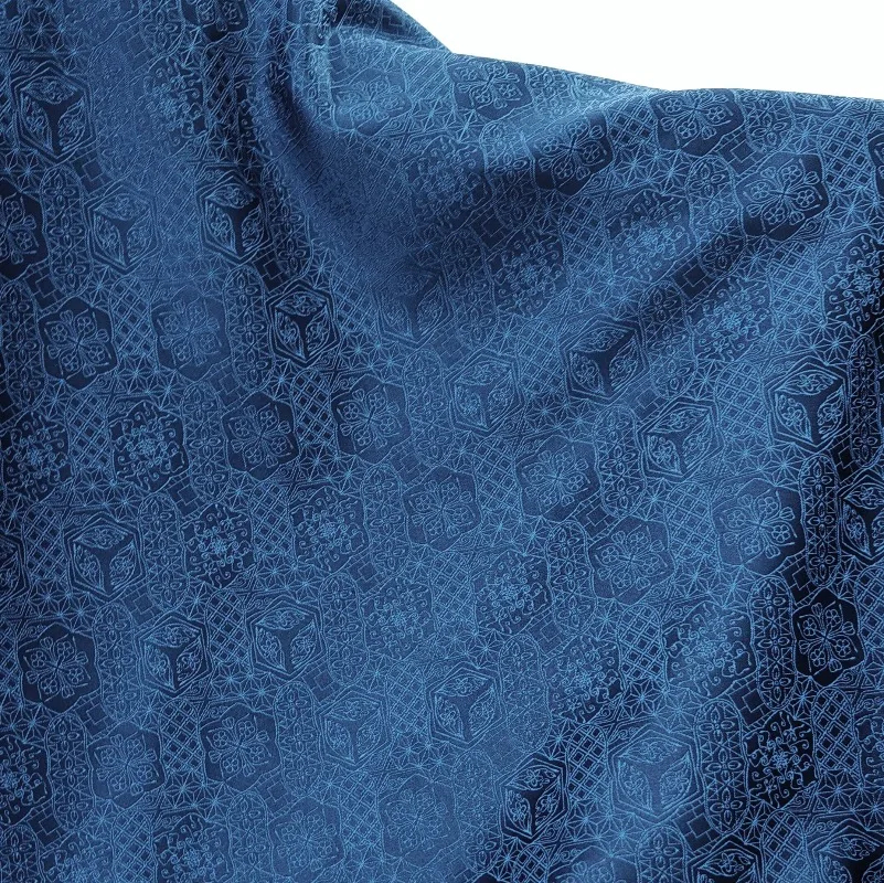 Song Brocade Jacquard Fabric Dark Blue Round Floral Subtle Pattern Modern Chinese Style Designer Gown Dress DIY Sewing