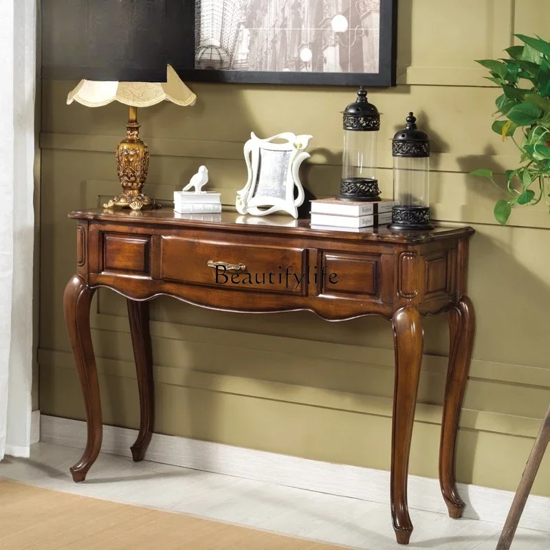 

yj19 American Style Solid Wood Entryway Console Table European Style Sofa Back Table with Drawer Decorative Cabinet