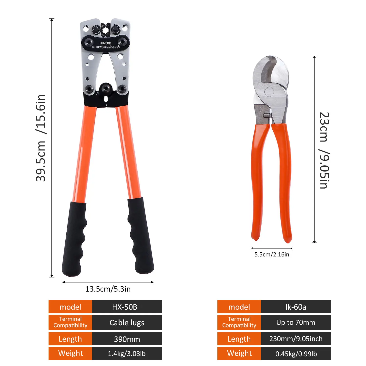 HX-50B Cable Lug Battery Terminal Crimping Pliers Hand Electrician Tools for Crimping Wire Cables from 6-50 mm²