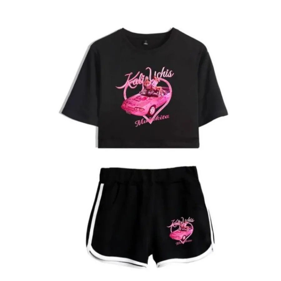 Singer Kali Uchis Munekita Merch Red Moon in Venus Tour 2023 Navel Tee Two Piece Set Short Sleeve Crop Top+Shorts Women's Sets