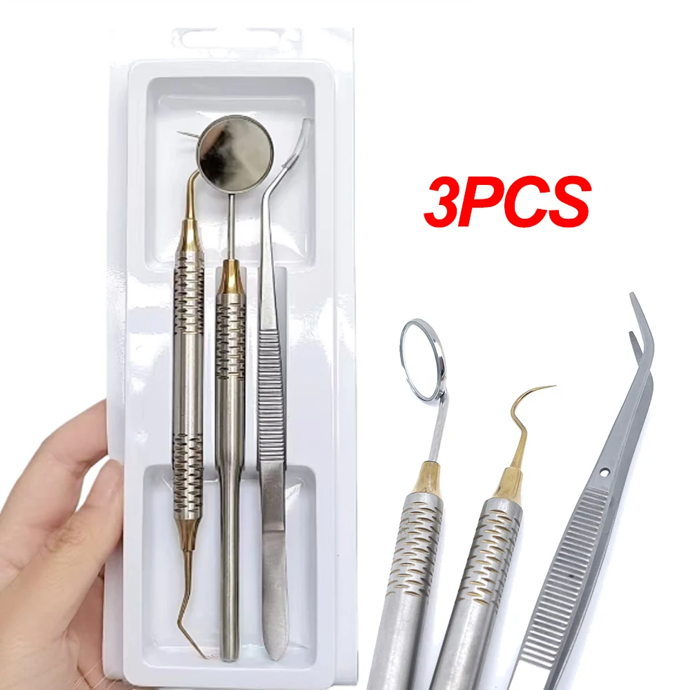 

Набор из 3-х инструментов для стоматологии: зеркало, пинцет, изогнутый зонд из нержавеющей стали для чистки и отбеливания зубов