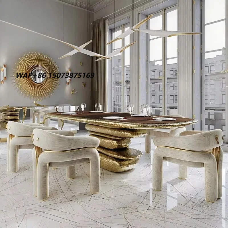 Italian-style Light Luxury Designer Marble Dining Table Oval High-end Brass Luxury Dining Table Forvillaslivingroomsandhome Use