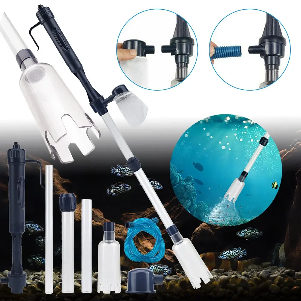 Aspirateur à gravier pour aquariums, nettoyeur de gravier avec siphon automatique et changeur d'eau pour l'entretien des aquariums – idéal pour les aquariums d'eau douce plantés, les aquariophiles tropicaux et le nettoyage du fond mains libres.