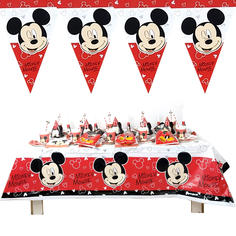 

101pc/lot Disney Mickey High Quality Party Decorate Set Napkins Straws Cap Birthday Party Flags Plates Cups Tablecloth Loot Bags