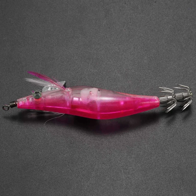 3Pc Rose Red Flashing LED Fishing Lure Flash Light 10Cm Minnow Luminous Squid Jig Shrimp Bait Night Fishing Lure