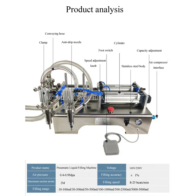 Double Head Semi-automatic Diaphragm Pump Liquid Filling Machine Perfume Juice Essential Oil Liquid Filling Machine