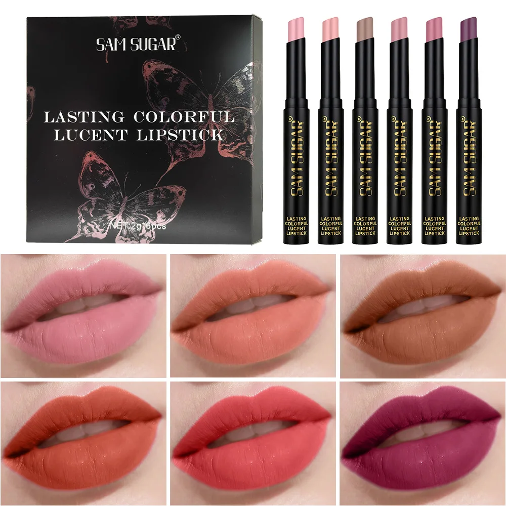 Parelmoer lippenstiftset 6-delig mat langdurig lipkleur fluweel gladde formule hydraterende lippenstiftcollectie cadeauset