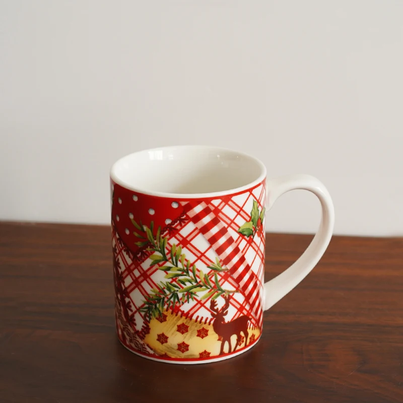 Red Christmas Ceramic Tableware,Red & White Christmas Patterns Ceramic Plates ,Hand-Stamped Holiday Design