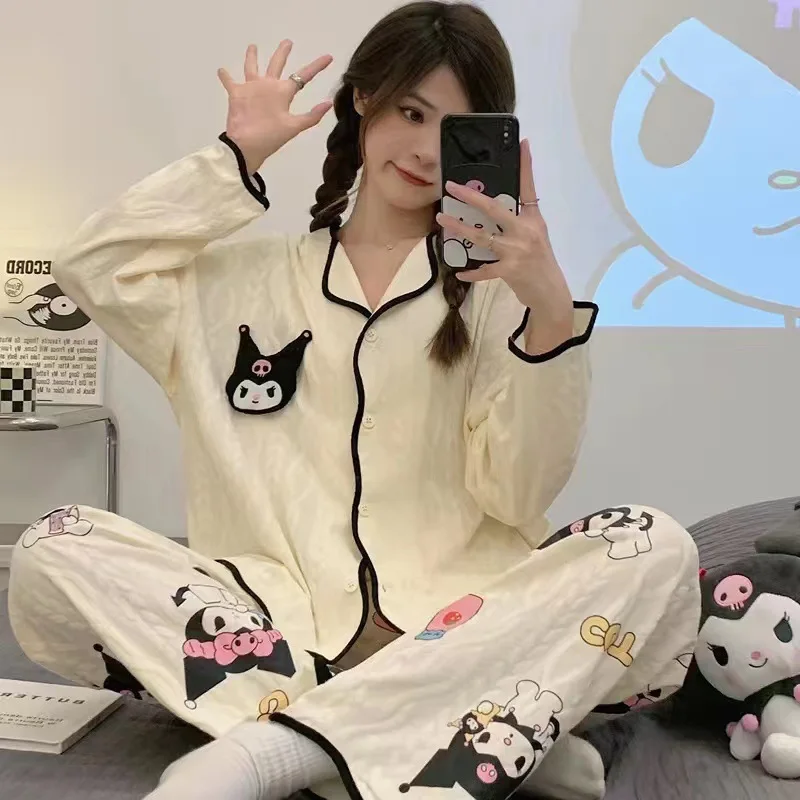 

Winter Pochacco Pajamas Set Girls Plus Velvet Thickened Warm Cinnamoroll Sleepwear Kuromi Casual Home Nightgown Wear