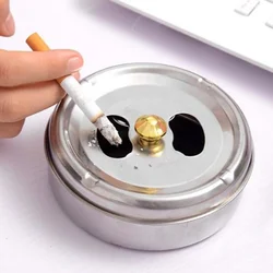 Round Spinning Ashtray with Cover Smoking Accessories Portable Stainless Steel Ashtray Lid Rotation Fully Enclosed Home Gadgets