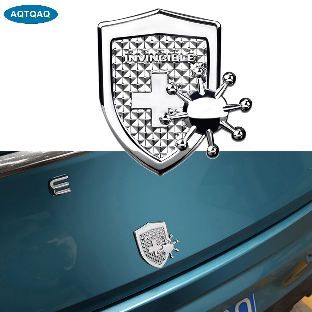 

AQTQAQ 1Pcs Shield Cover Metal Emblem Badge Stickers Decals Universal Virus Defense Car Accessories