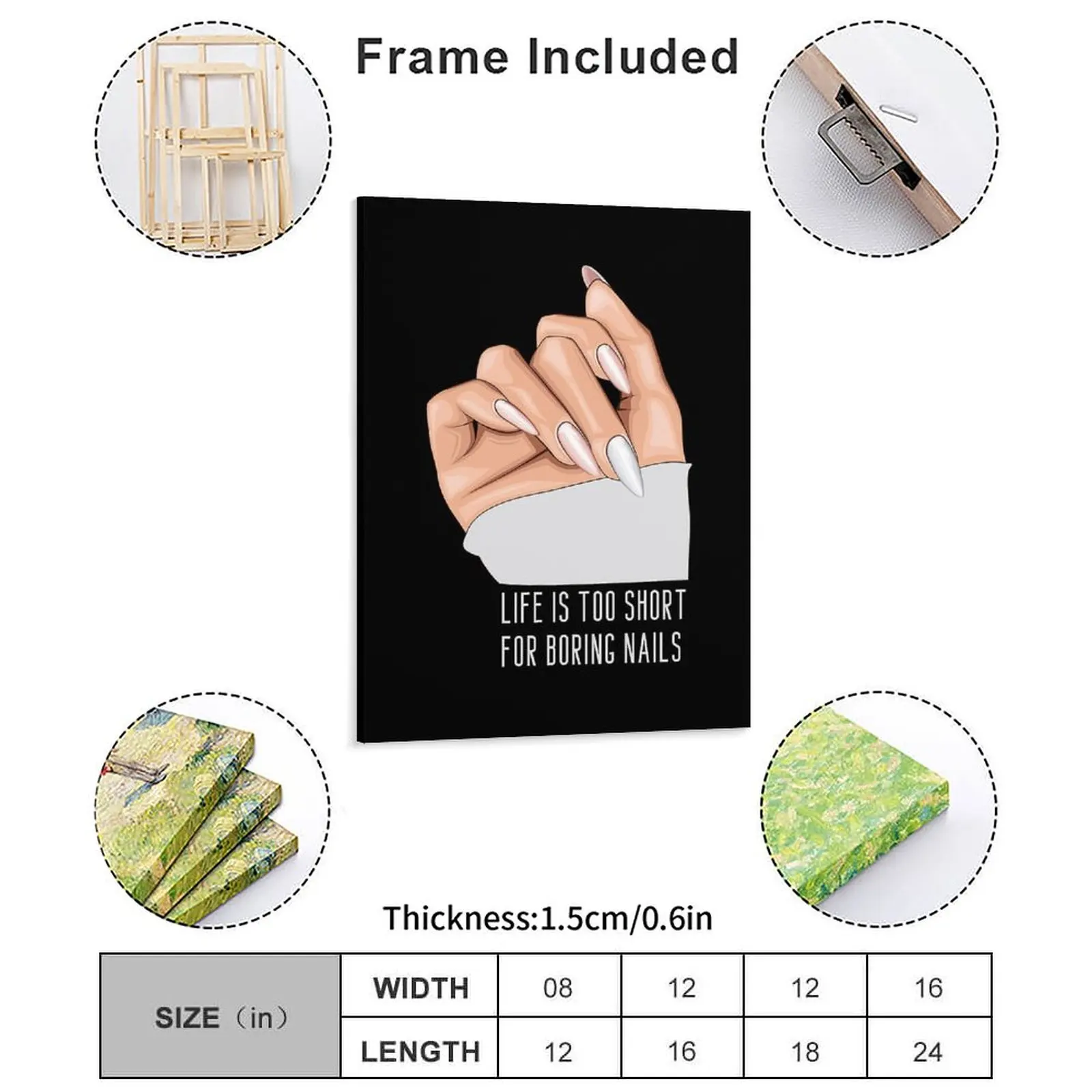 Life Is Too Short For Boring Nails Funny Gifts For Nail Stylist Canvas Painting Design Create Club Framed Wall Paintings