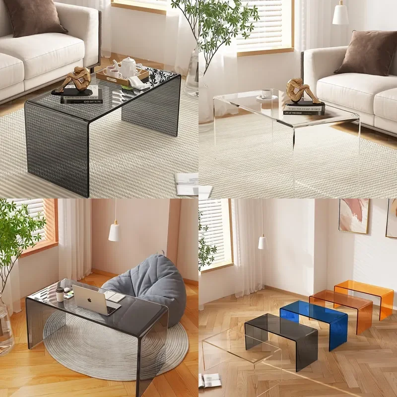 Modern Transparent Acrylic U Shaped Coffee Table Small Luxury Side Table for Living Room Apartment Leisure Home Furniture