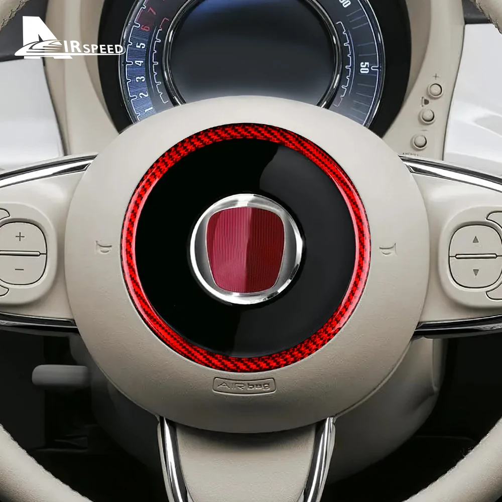 Real Hard Carbon Fiber Sticker For Fiat 500 Abarth 595 695 2008-2021 2022 2023 Car Steering Wheel Center Interior Accessories view 2