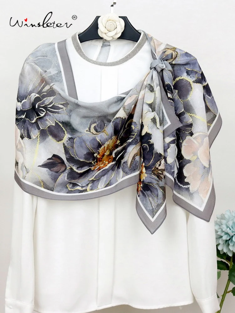 

Шелковый платок Winsleter для женщин, 100% натуральный шелк, элегантный, 140*35 см, с цветочным принтом, винтажный длинный платок, подарок для мамы, новинка весны 2026, A61416CC
