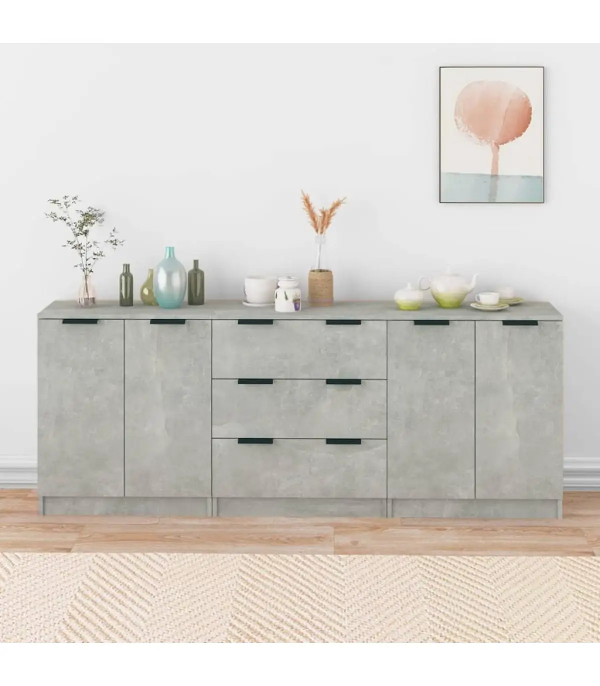 3-piece sideboard gray concrete plywood