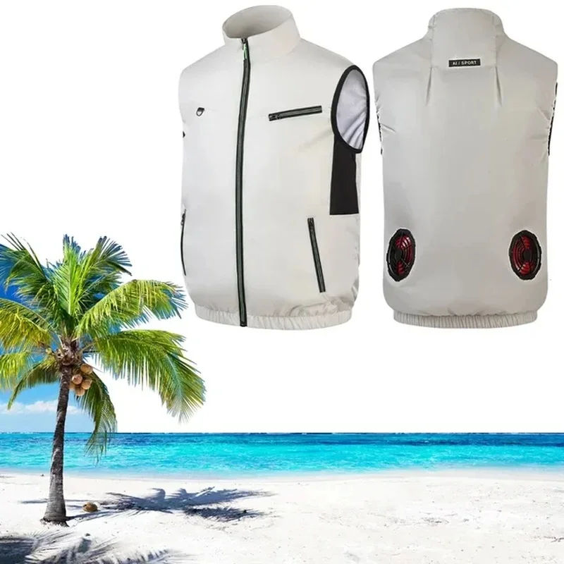 

Cooling Vest Ice Fan Vest Heat Resistant Air Conditioner Clothes 3 Gear Sleeveless Workwear for Summer Camping Fishing