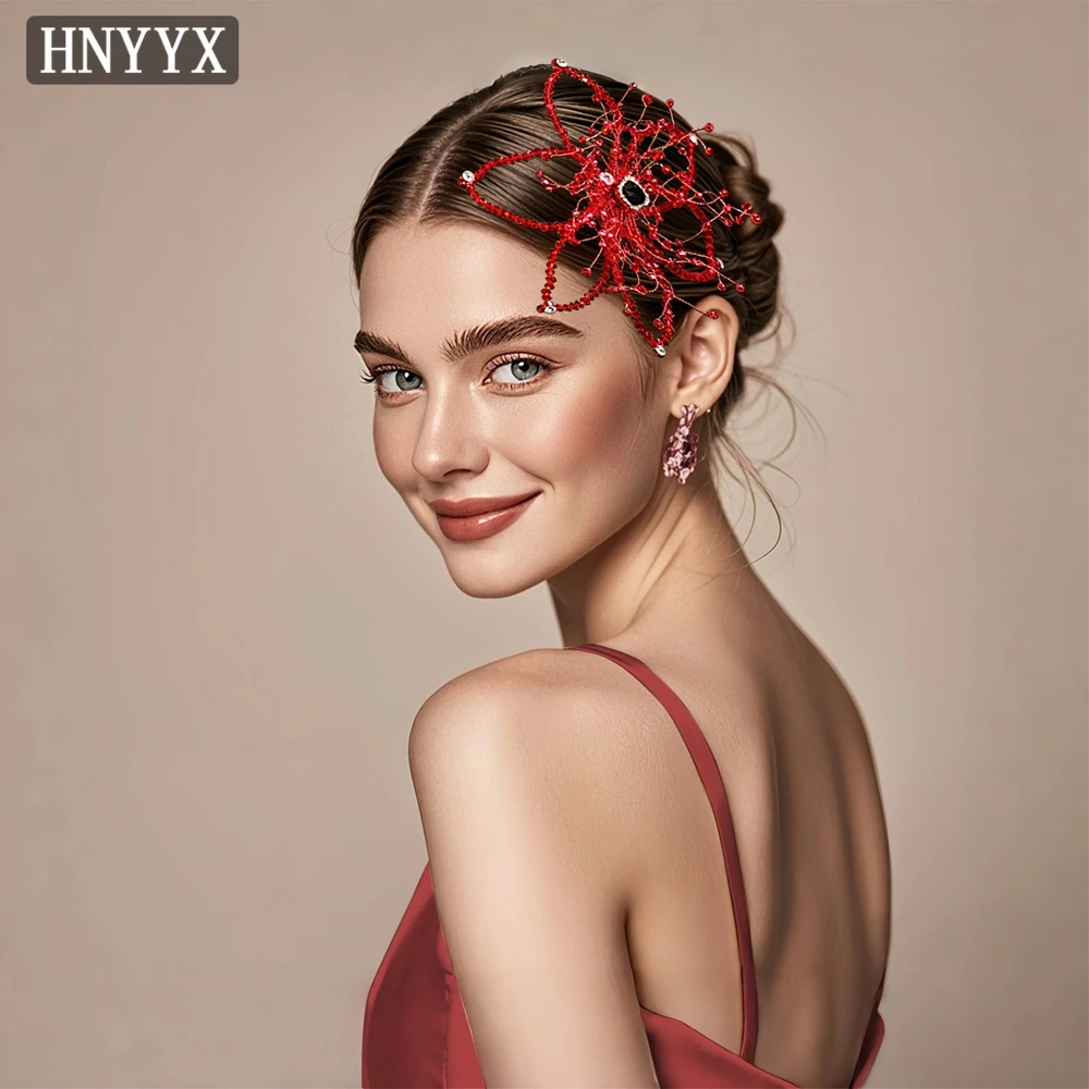 HNYYX Red Flower Crystal Hair Comb Wedding Accessories Baroque Rhinestone Fashion Tiara Hairpin Girl Bridal Crown Gift A172