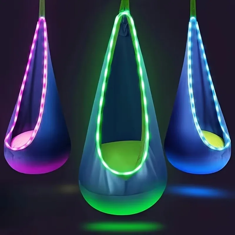 

Children's Swing Hanging Chair Indoor Outdoor Camping Swing Chair Hammock with Inflatable Mat Light Emitting Diode Light