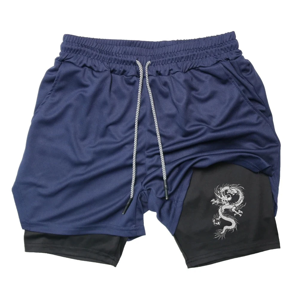 Double-Deck shorts esportivos para homens, corrida, academia, fitness, treinamento, corrida, fundo, calças curtas, roupas esportivas, roupas masculinas, 2 em 1