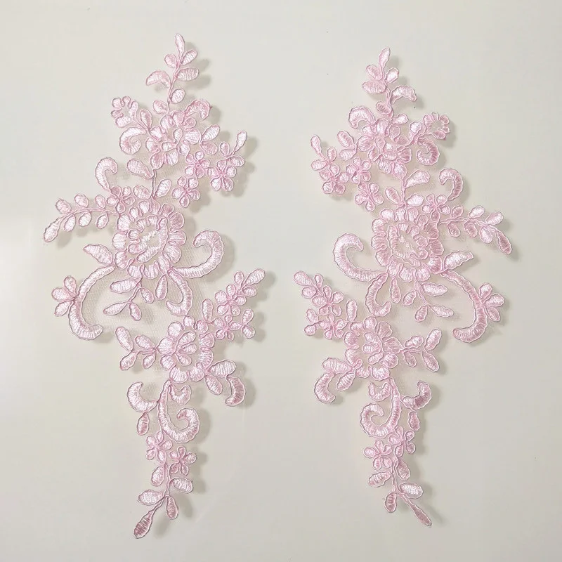 1Pair Embroidery Flower Lace Applique Sew On Patch Fabric  DIY Neckline Sewing Decoration Craft Gown Wedding Dress Accessories