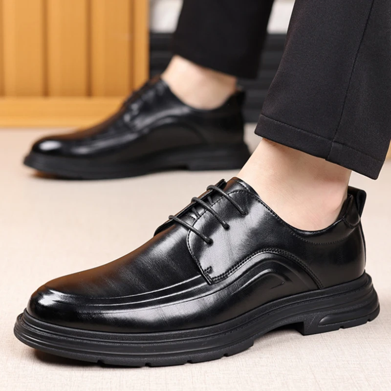 

Mens Black Leather Platform Oxford Shoes Lace Up Formal Dress Shoes Chunky Sole Comfortable Non Slip For Business Office Daily