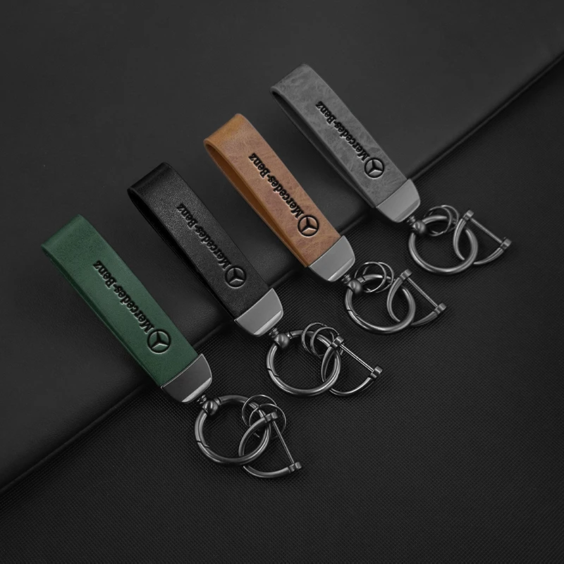 Zinc Alloy Car Logo Vintage Leather Keychain Key Ring For Mercedes Benz AMG Smart W205 C300 W203 W206 W108 W124 W126 W140 W168 view 5