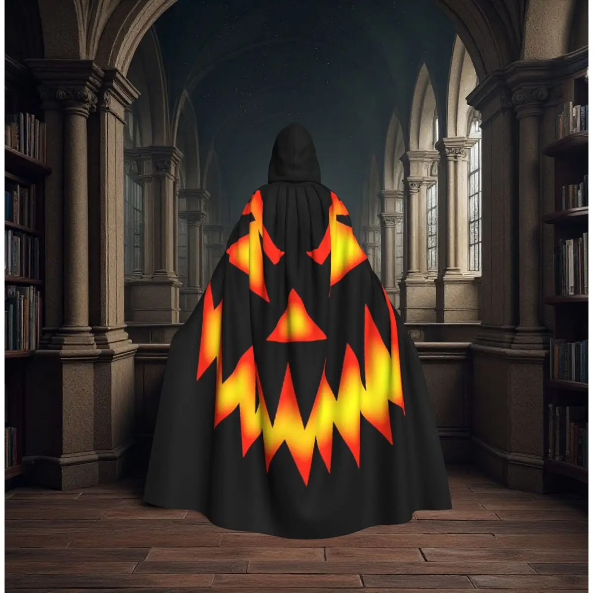 

Jack-O'-Lantern Pumpkin Face Design Long Hooded Cloak Witch Medieval Costume Cosplay Cape HalloweenParty Adult Unisex