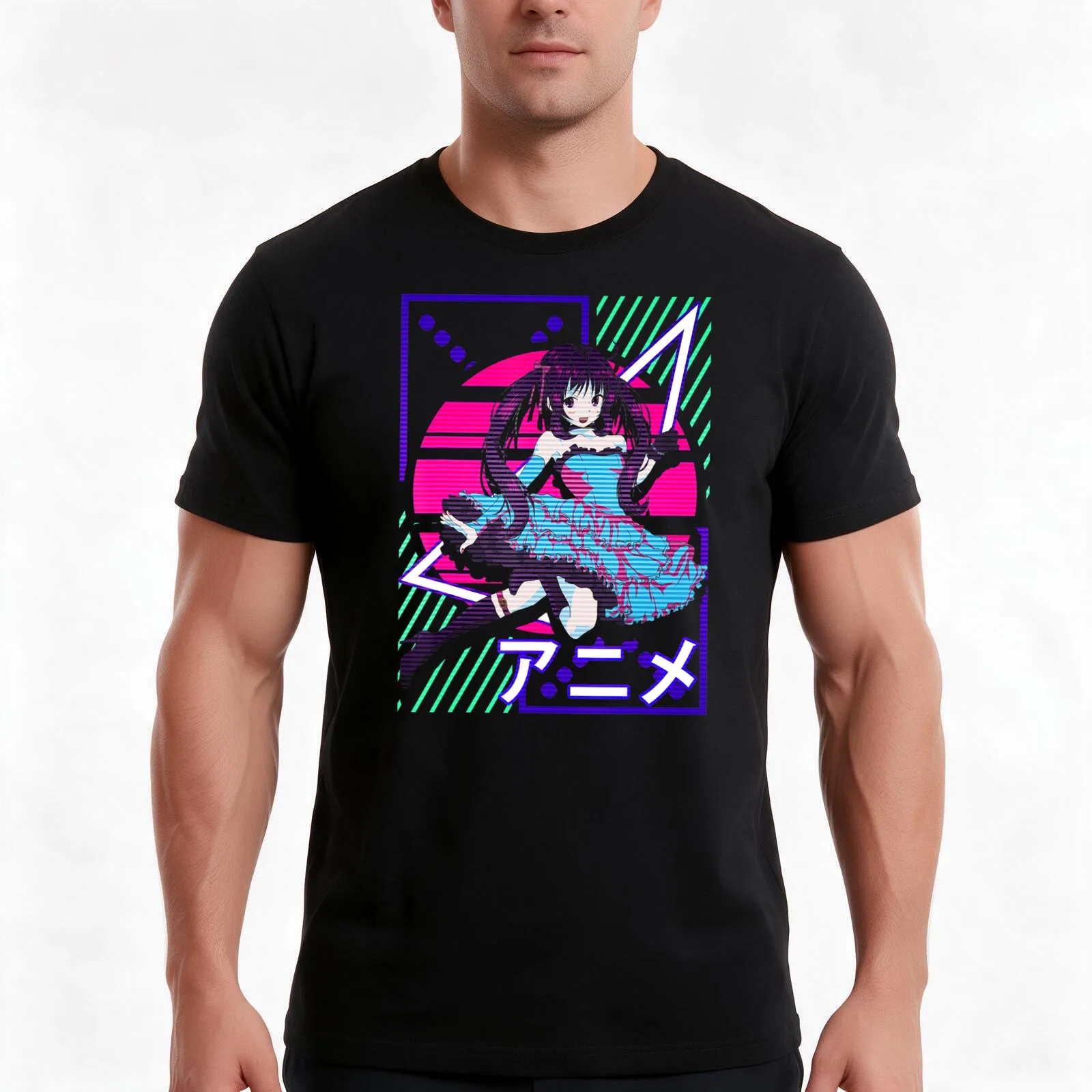 Aesthetic Vaporwave Anime Girl EDM & Trance Dance Music T-Shirt, Summer Casual Cotton Tee, Oversized Streetwear Tops