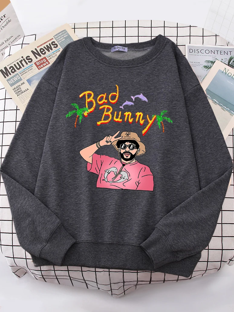 Bad Bunny Beach Vacation Printing Hoodie Woman vintage S-XXL Hoody Korean High Quality Sweatshirt Street Casual Women\'s Top