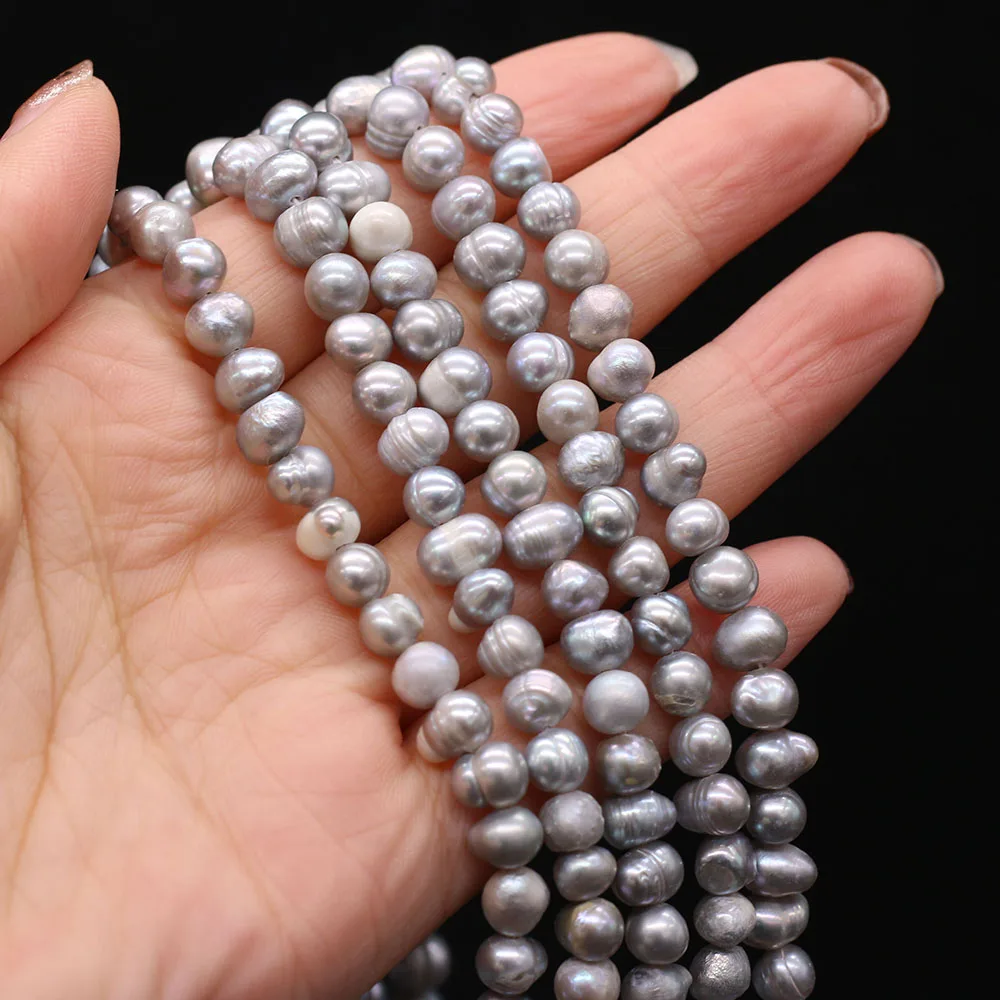 36cm Genuine Grey Pearl Loose Beads Punch Natural Freshwater Pearls for Jewelry Making DIY Necklace Bracelet 6-7mm