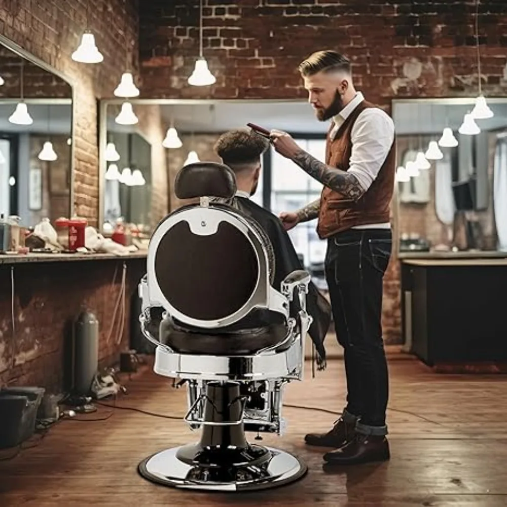 Heavy Duty Vintage Recline Barber Chair Hydraulic with Headrest, Supports up to 700lbs & 360° Rotatable, Professional Salon