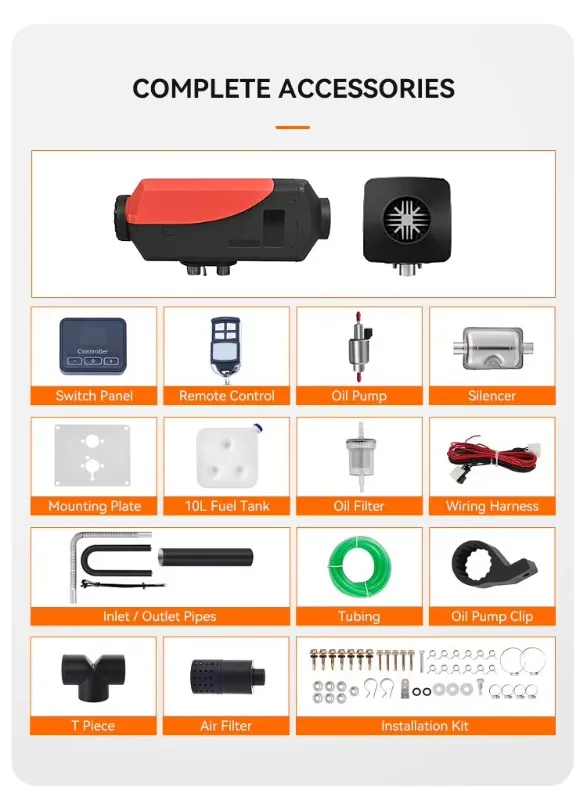 مجموعة كاملة من سخان التوقف بالديزل 5KW 12V، خزان 10 لتر وجهاز تحكم عن بعد الكل في واحد نظام تسخين منخفض الضوضاء لشاحنة RV