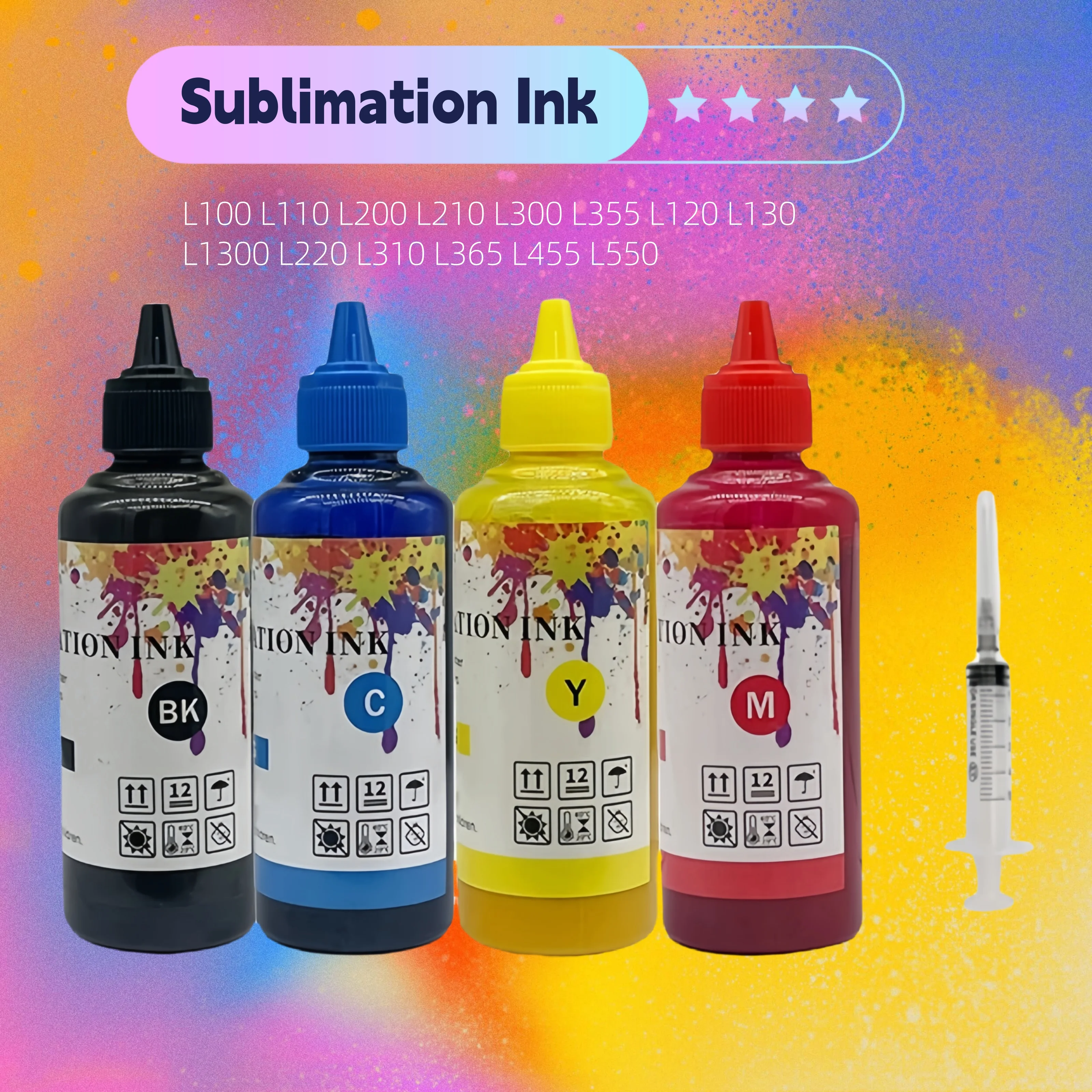 

L100 L110 L200 L210 L300 L355 L120 L130 L1300 L220 L310 L365 L455 L550 4 Color Sublimation Ink for Epson