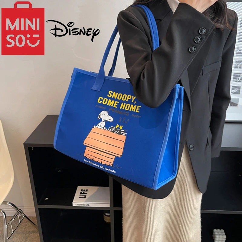 MINISO Disney torba płócienna torba o dużej pojemności nadruk kreskówkowy śliczna torba Bento Snoopy torba na jedno ramię Crossbody