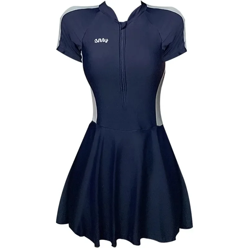 여성을위한 하이 엔드 바디 드레스 수영복 보수적 인 반팔 태양 보호 학생 스포츠 온천 수영복