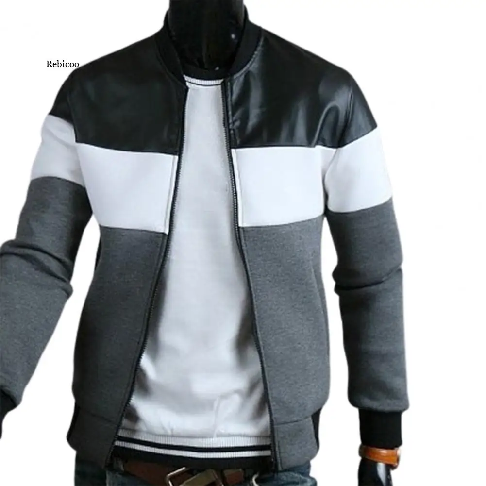 

Men Jacket Oblique Pockets Handsome Stand-up Collar Three-color Contrast Splicing Winter/Autumn Men's Jacket for Outdoor