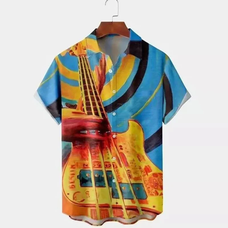 Street Art Graffiti 3d Printed Shirt Men's Clothes Music Guitar Pattern Shirts Harajuku Casual Fashion Lapel Button Blouse