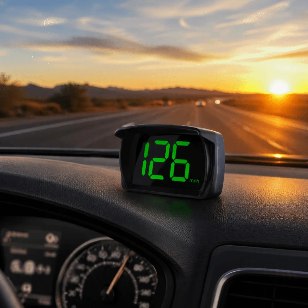 LED Large Font Display HUD Head Up Display KM/H MPH Display Digital Display Car Speed Gauge Cluster Universal Auto Compatible