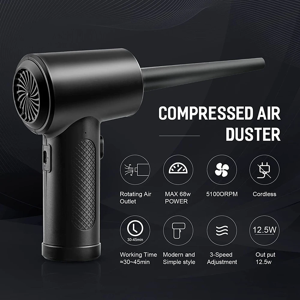 Compressed Air Duster For Computer Keyboard PC Car Clean 51000 RPM USB Charging Portable Electric Dedusting Wireless Air Blower