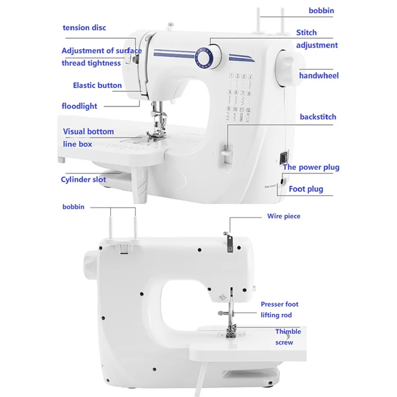 Imagem -02 - Mini Máquina de Costura Portátil com Luz Noturna Agulha Dupla Multifuncional Tricô Doméstico Elétrico pé dc