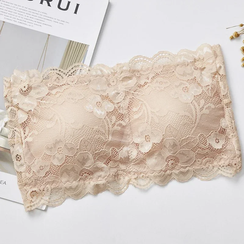 

Summer Breathable Invisible Strapless Chest Lady's Sexy Strapless Crop Top Bra Comfortable Underwear Brassiere Lace Tube Tops