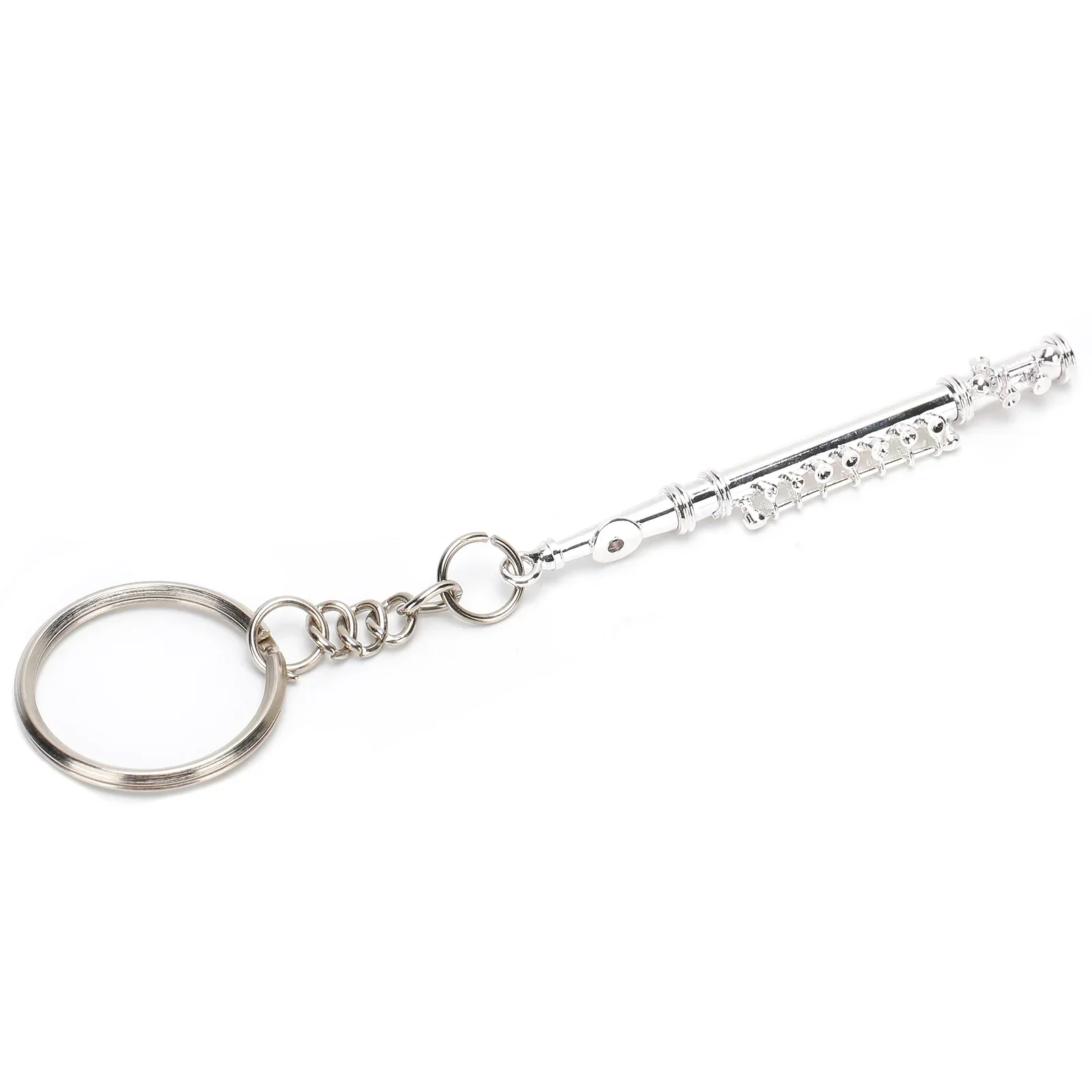 Silver Flute Keychain Metal Key Ring Gift Decoration Mini Musical Instrument Ornaments