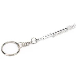 Silver Flute Keychain Metal Key Ring Gift Decoration Mini Musical Instrument Ornaments