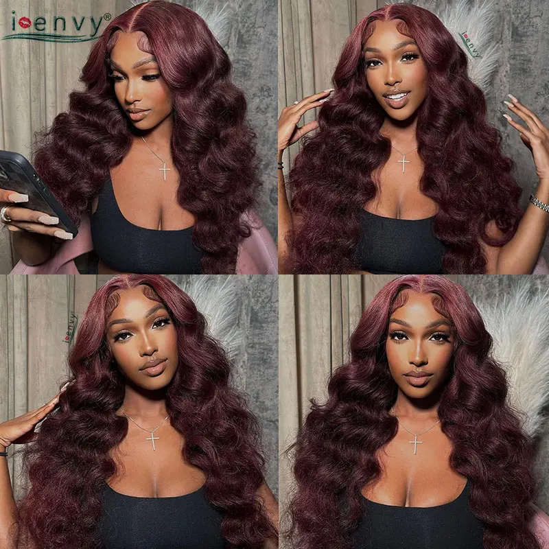 34 Inches Hd Lace Wig Body Wave 13X6 Red Lace Front Human Hair Wigs 13X4 Burgundy 99J Lace Front Wigs Pre Plucked Black Women