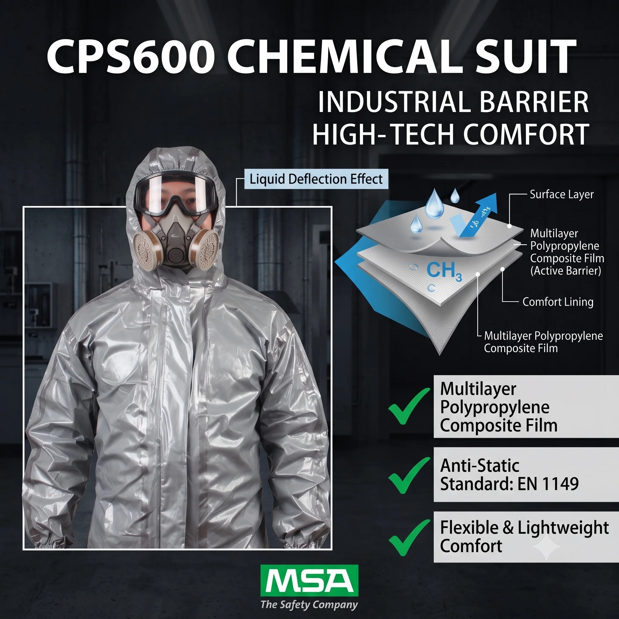 MSA CPS600 Full Body Coveralls Dust Proof Chemical Protection Hazmat Suit for Painting Industrial Workwear Traje de Bioseguridad