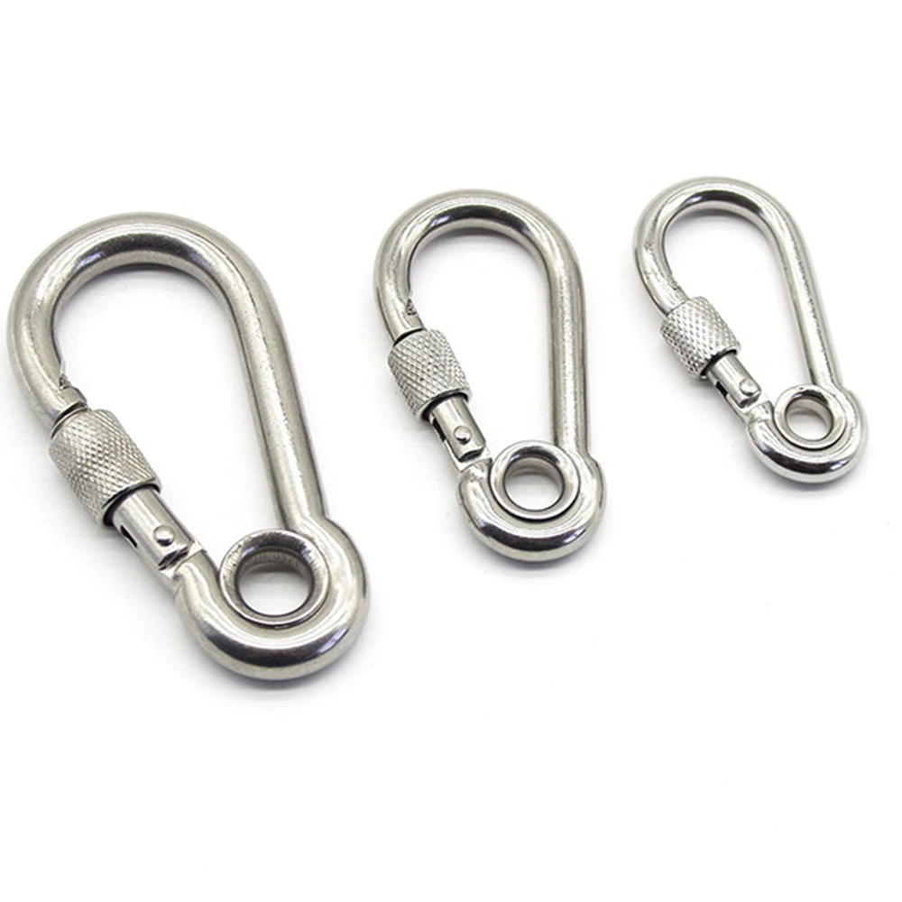 304 Stainless Steel Screw Lock Climbing Gear Carabiner Quick Links Safety Snap Hook Chain Connecting Ring Carabiner Chain Buckle