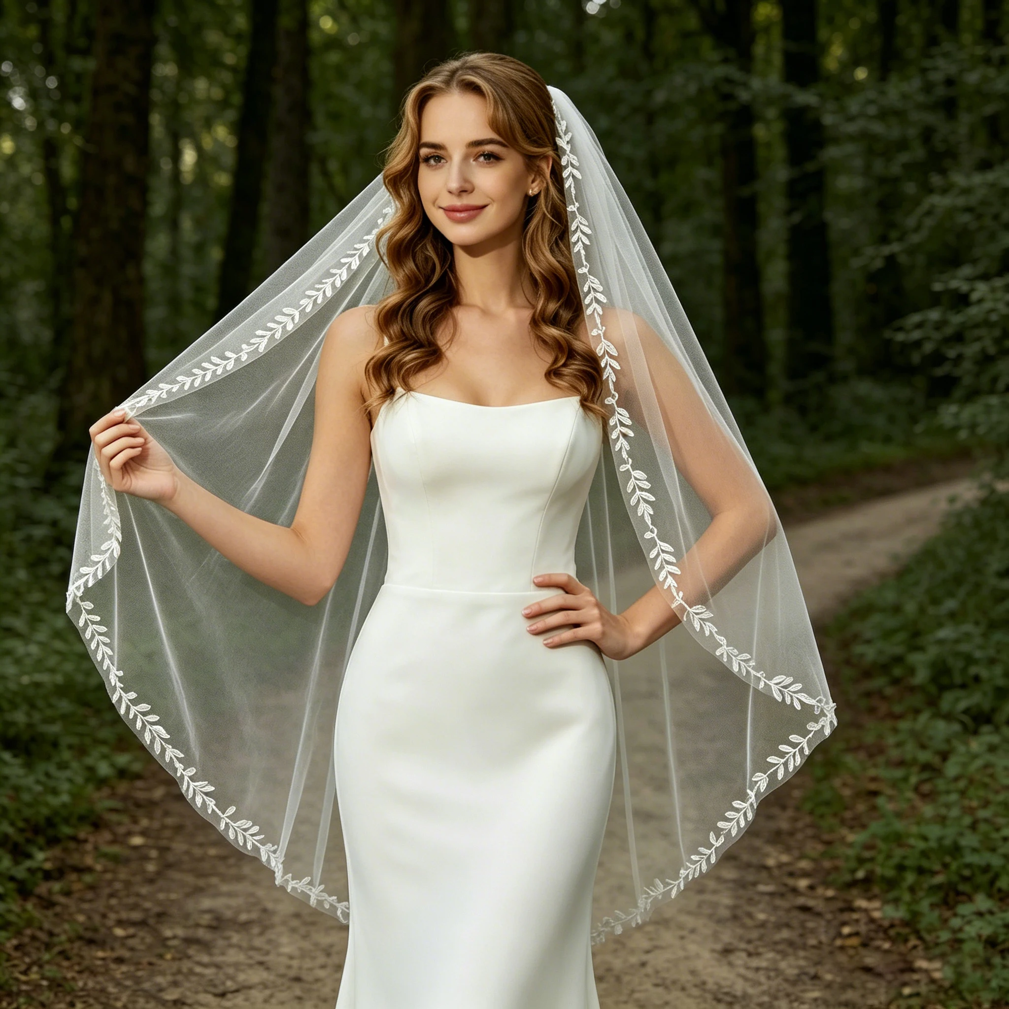 

Wedding Veil Leaf Vine Lace Edge Multiple Lengths White/Ivory Elegant Wedding Accessory/Cathedral Mantilla Veu/Headpiece G129