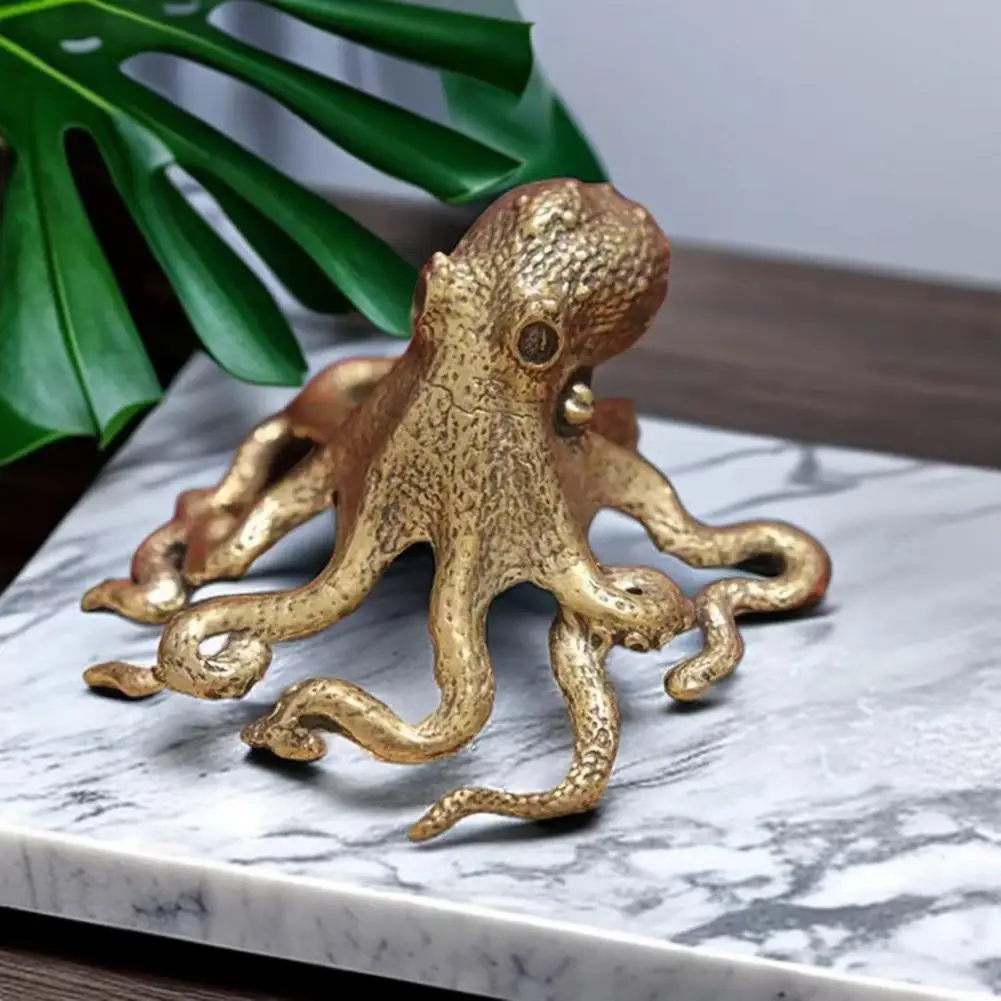 Octopus Desktop Decoration Octopus Metal Figurine Collection Retro Alloy Octopus Ornament Solid Squid Statue Brass House