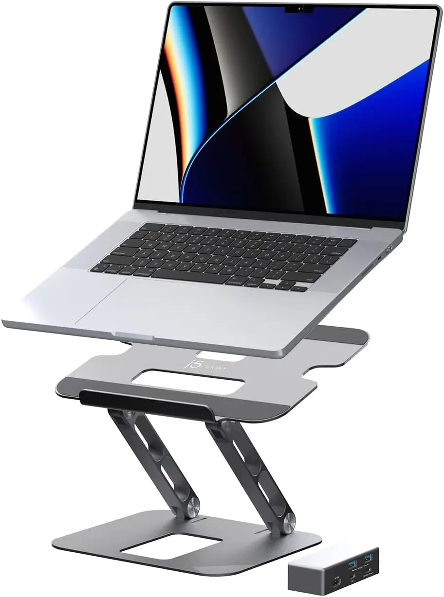 

USB-C Laptop Stand with 4K HDMI Hub, 2 USB-A, PD 100W, Adjustable Aluminum Riser for MacBook/Windows